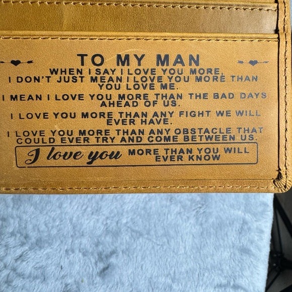 Brown Leather Wallet "To My Man" Bifold with Message | Gift Idea | Never Used - Picture 10 of 13